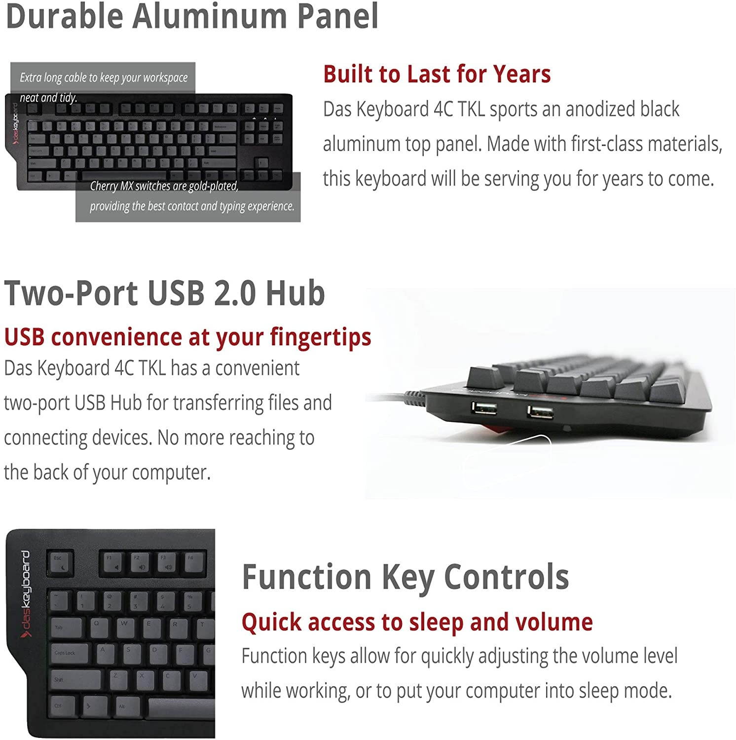 Das Keyboard 4C TKL Tenkeyless Mechanical Keyboard - Space Saving 87 Keys - Premium Charcoal PBT Keycaps - Cherry MX Brown Switches - Full NKRO