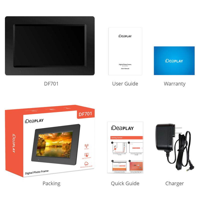 iDeaPLAY DF701 7 inch WiFi Digital Photo Frame, 8GB Internal Storage, iOS & Android App, Support Photo, Music, Calendar, Built-in Speaker