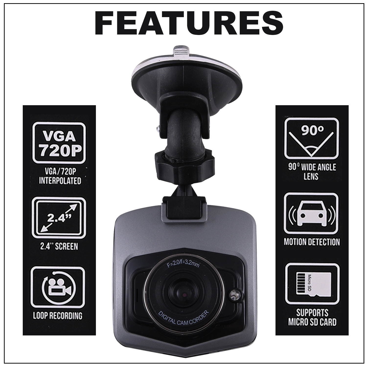 Shop LC Grey Pack Car Camera Motion Detection Vehicle Driving Compact Dash Digital Wide Angle Lens