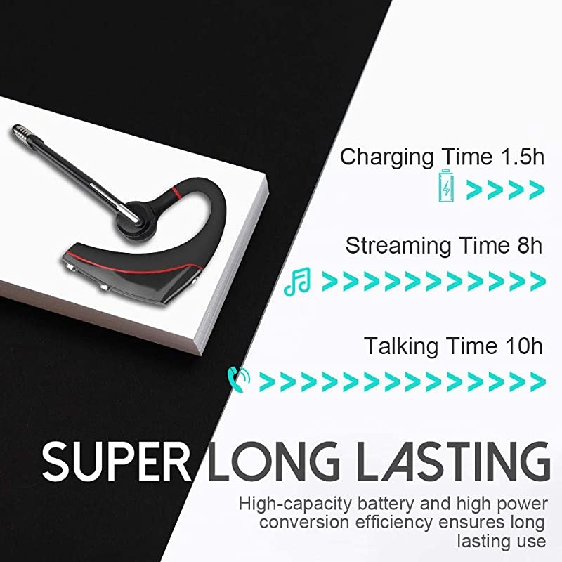 Headset,V5.0 Hands-Free Wireless Business Earpiece with Noise Reduction Mic for Cell Phones-Compatible with iPhone and Android,Work for Office/Workout/Driving