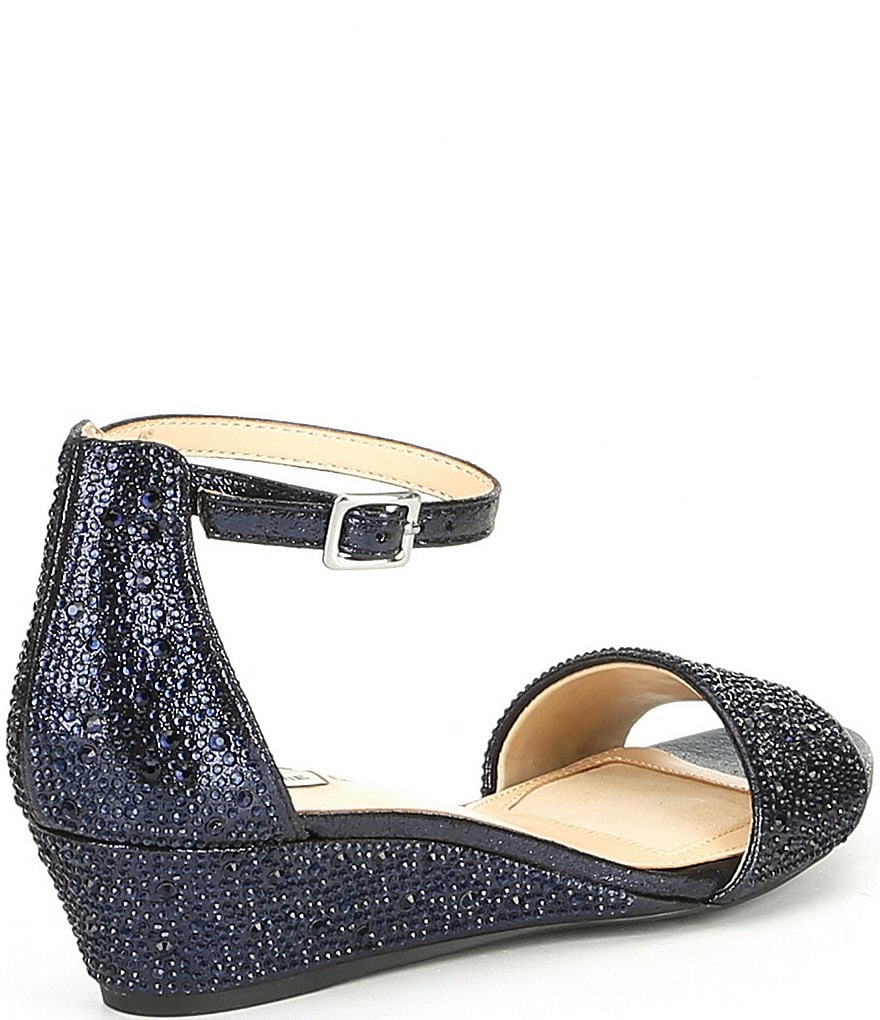 Alex Marie Mairithree Rhinestone Embellished Ankle Strap Wedge Sandals