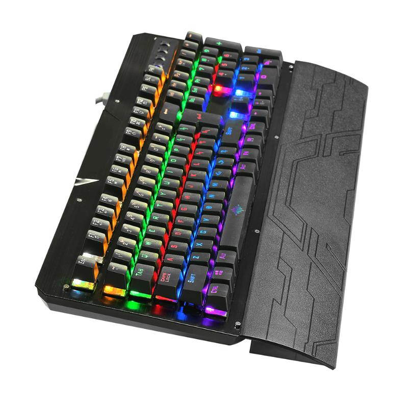 104 Keys RGB Backlight Blue Switch Wired Mechanical Keyboard Waterproof Ergonomic Multimedia Keys Keyboard with Wrist Pad
