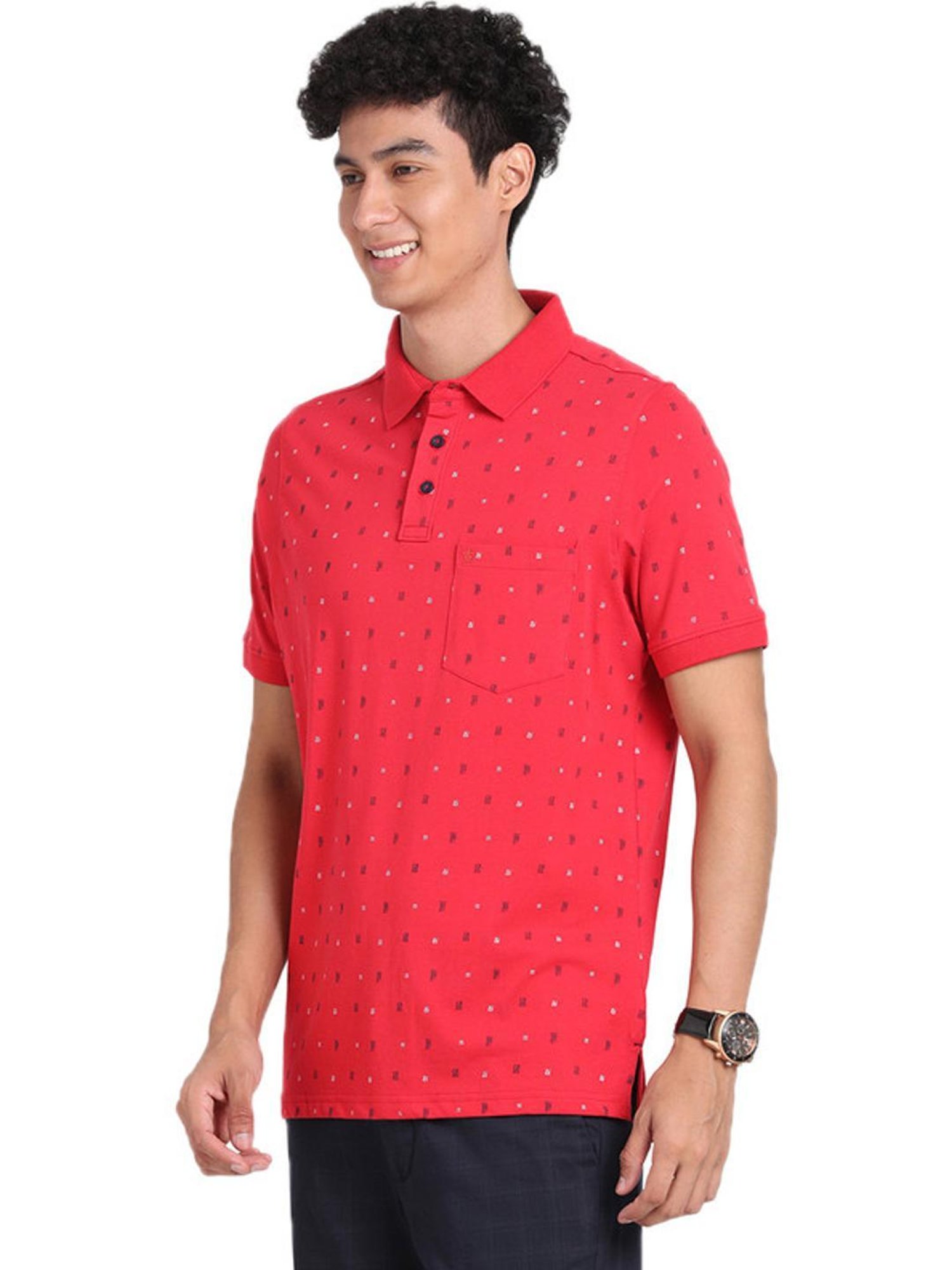 Turtle Red Cotton Slim Fit Printed Polo T-Shirts