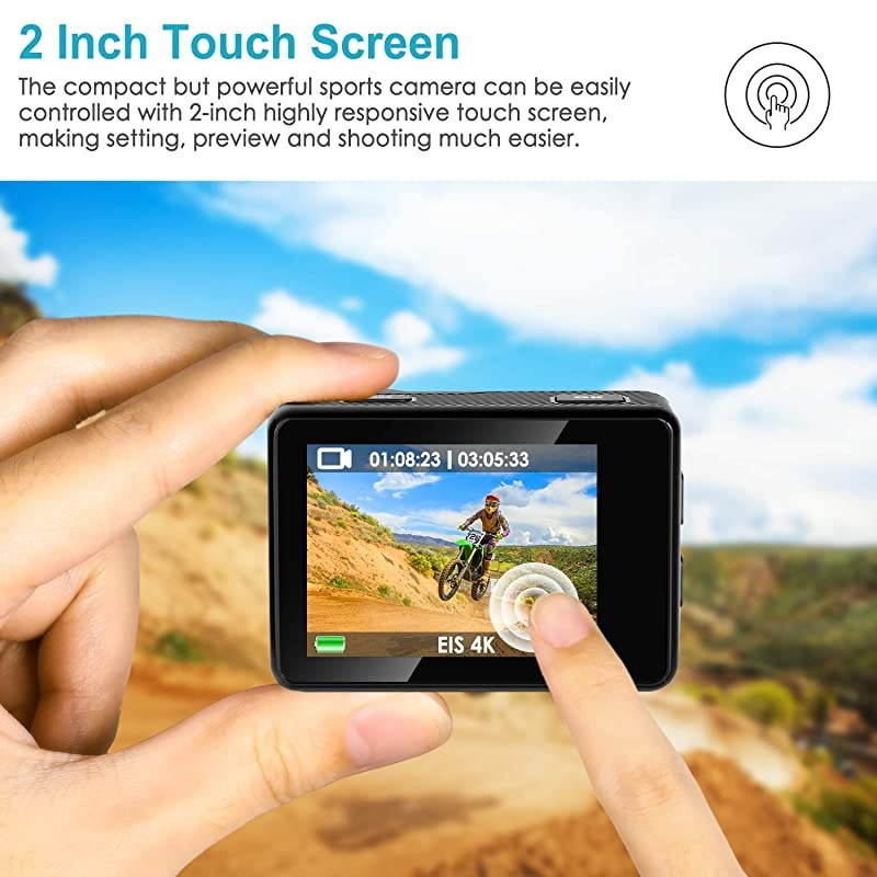 G2 4K WiFi Sports Action Camera with Touch Screen Ultra HD Waterproof DV Camcorder 12MP 4K30FPS EIS 170 Degree Wide Angle WiFi Sports Cam with RemoteBattery and 50in1 Accessories Kit