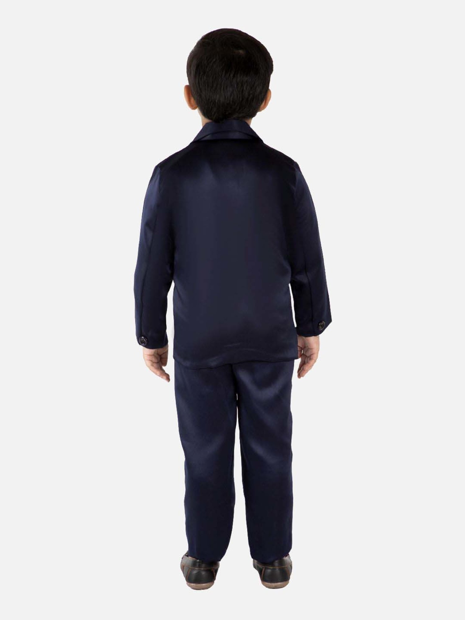 Fourfolds Boys Navy Blue Solid Full Sleeves Clothing Set