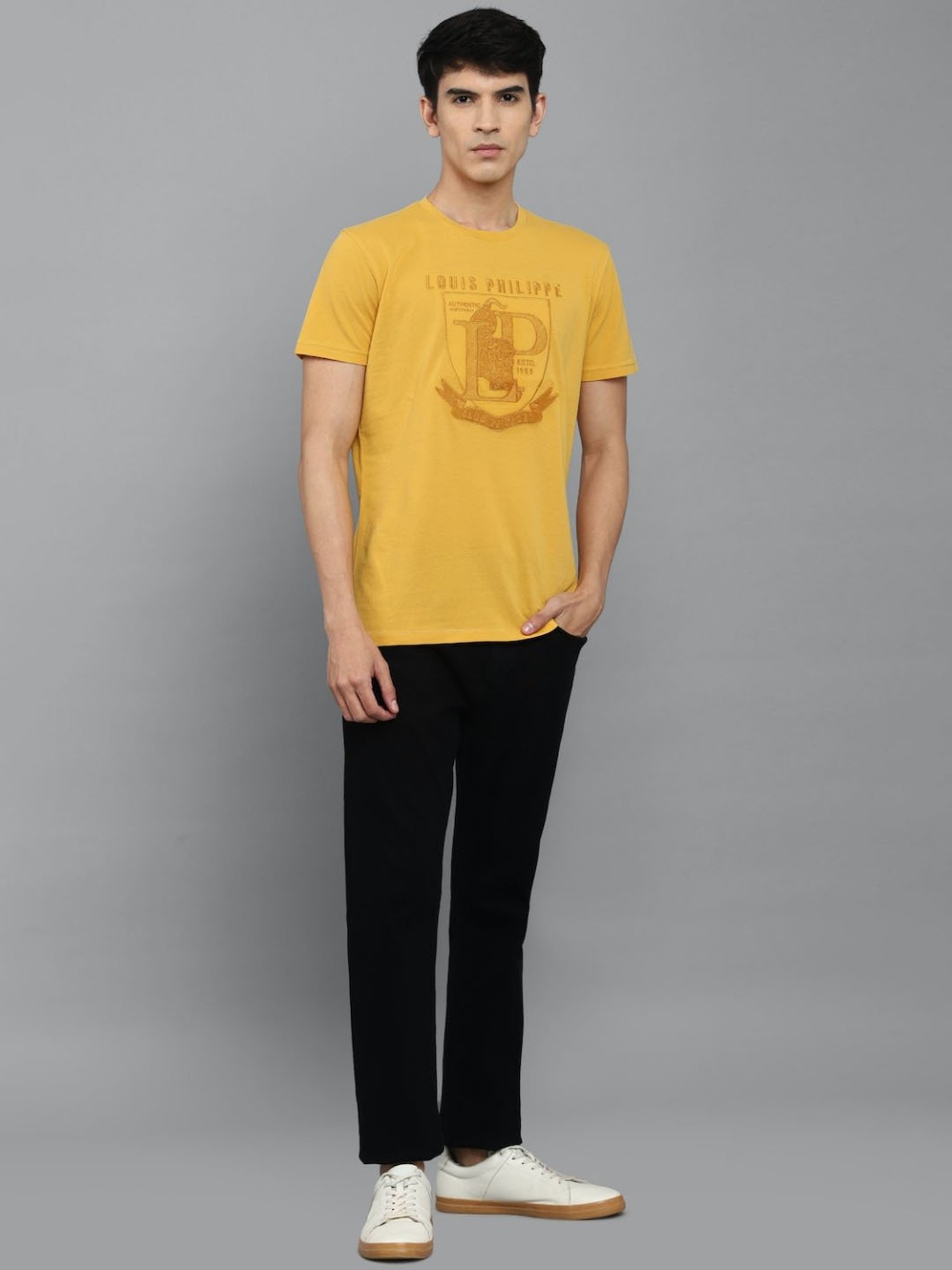 Louis Philippe Sport Yellow Cotton Slim Fit Printed T-Shirt