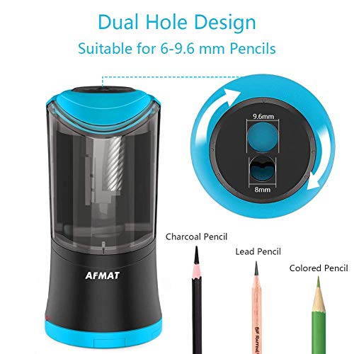 Art Pencil Sharpener, AFMAT Charcoal Pencil Sharpener, Electric Long Point Pencil Sharpener, Artists Pencil Sharpener for 6-9.6mm Large Pencils, Rechargeable Pencil Sharpeners for Art Pencils-Blue