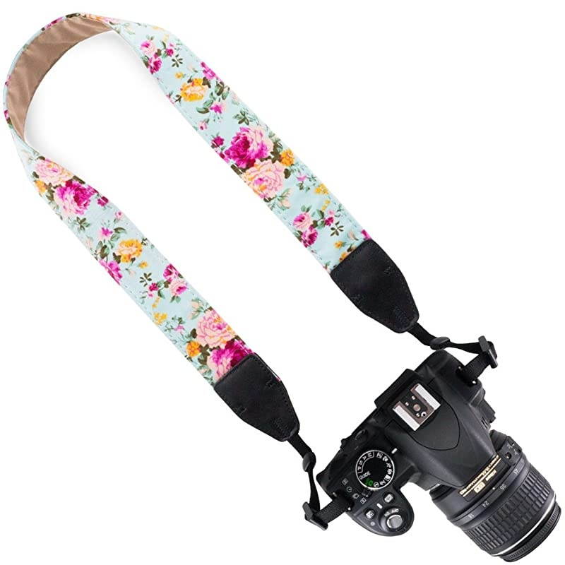 Pattern Cotton Camera Neck Shoulder Strap Belt Compatible with DSLR/SLR/Men/Women etc, Blue Rose