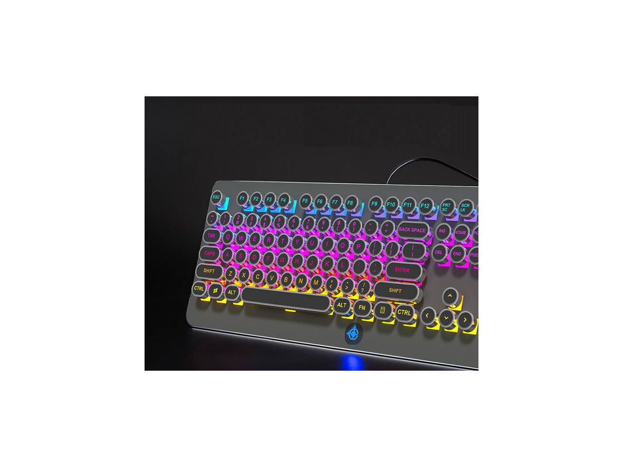 Magic Refiner Mechanical MK9 Gaming Keyboard RGB Retro Keyboard-Blue Switch-LED Backlit - Gold-Plating 108 Key Round Keycaps Anti-Ghosting Mechanical Illuminated Keyboard for PC Gaming and MAC (Black)