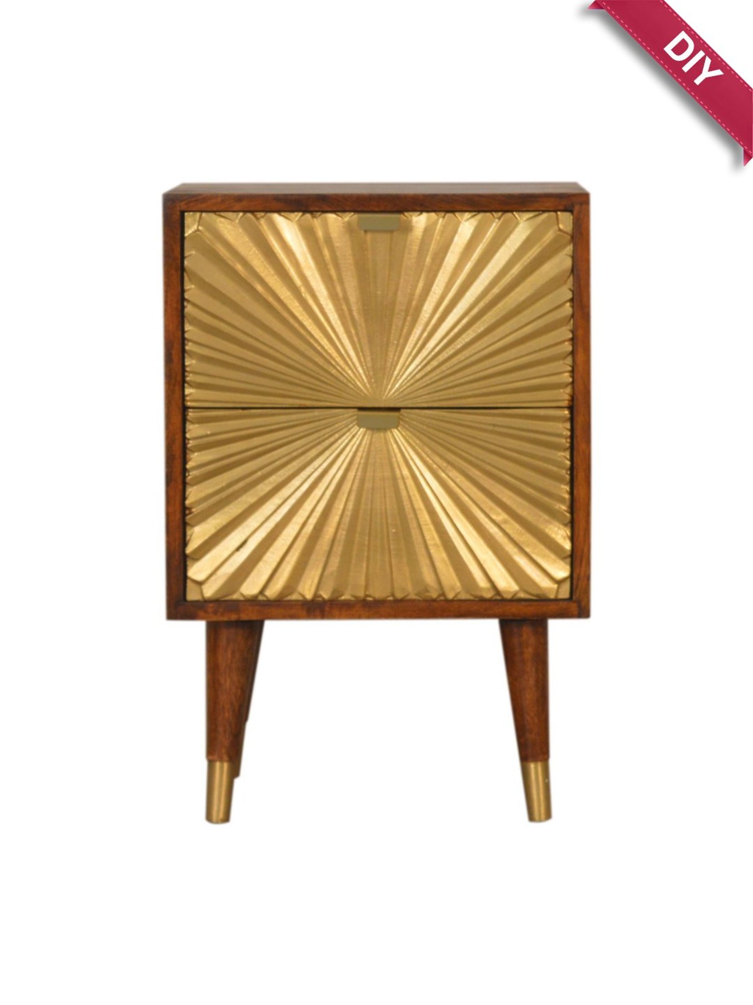 Artisan Furniture Manila Solid Brown Mango Wood Side Table Gold Finish