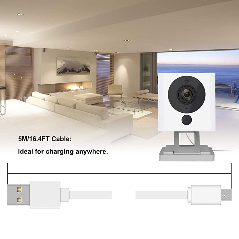 2 Pack 164FT Flat Power Extension Cable Compatible with WyzeCam WyzeCam Pan KasaCam Indoor NestCam Indoor Yi Camera Blink USB to Micro USB Charging and Data Sync Cord with Wire Clips