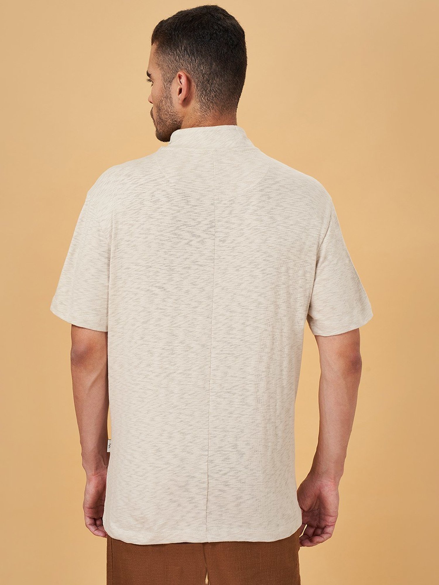7 Alt by Pantaloons Beige Cotton Relaxed Fit T-Shirt