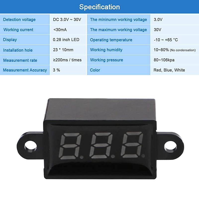 2pcs Mini Digital DC Voltmeter 028 Inch TwoWire 30V30V Digital DC Waterproof Dustproof and Drop Resistant Voltmeter Display Voltage Tester Meter 2 ColoursBlue and White