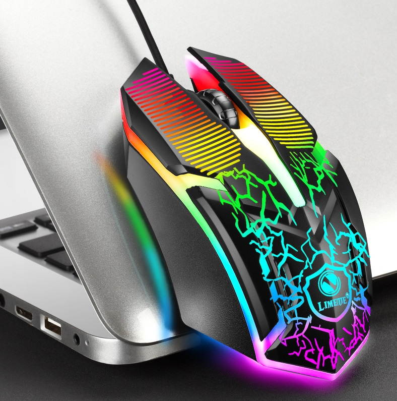 Colorful Cool Light Keyboard Mouse Suit  USB Wired Game Keyboard Mouse Suit Mechanical Keyboard Feel - Black