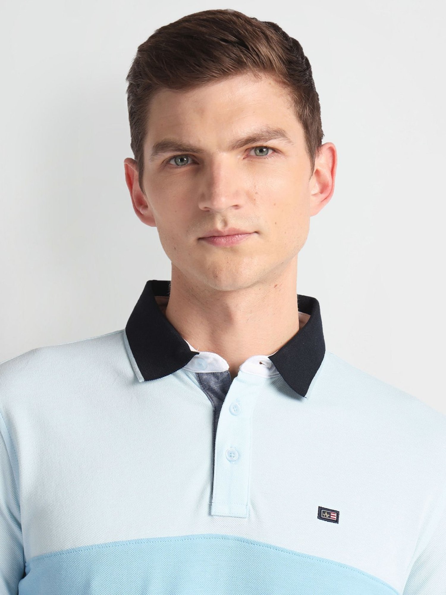 Arrow Sports Blue Cotton Regular Fit Self Pattern Polo T-Shirt