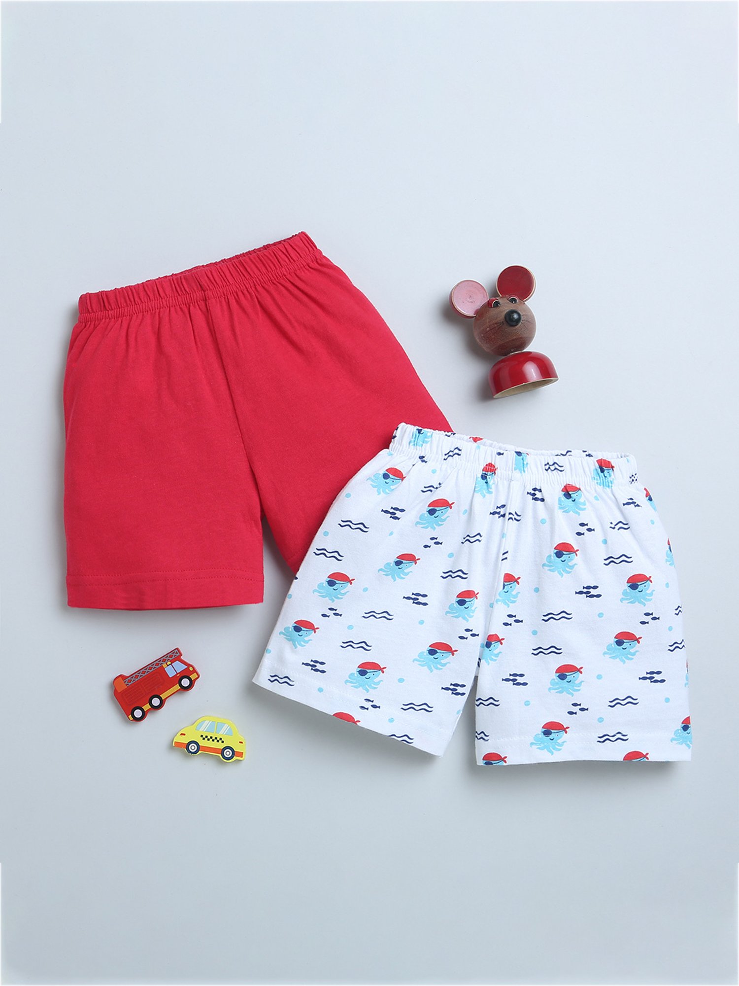 Bumzee Kids Red & White Printed Shorts (Pack Of 2)