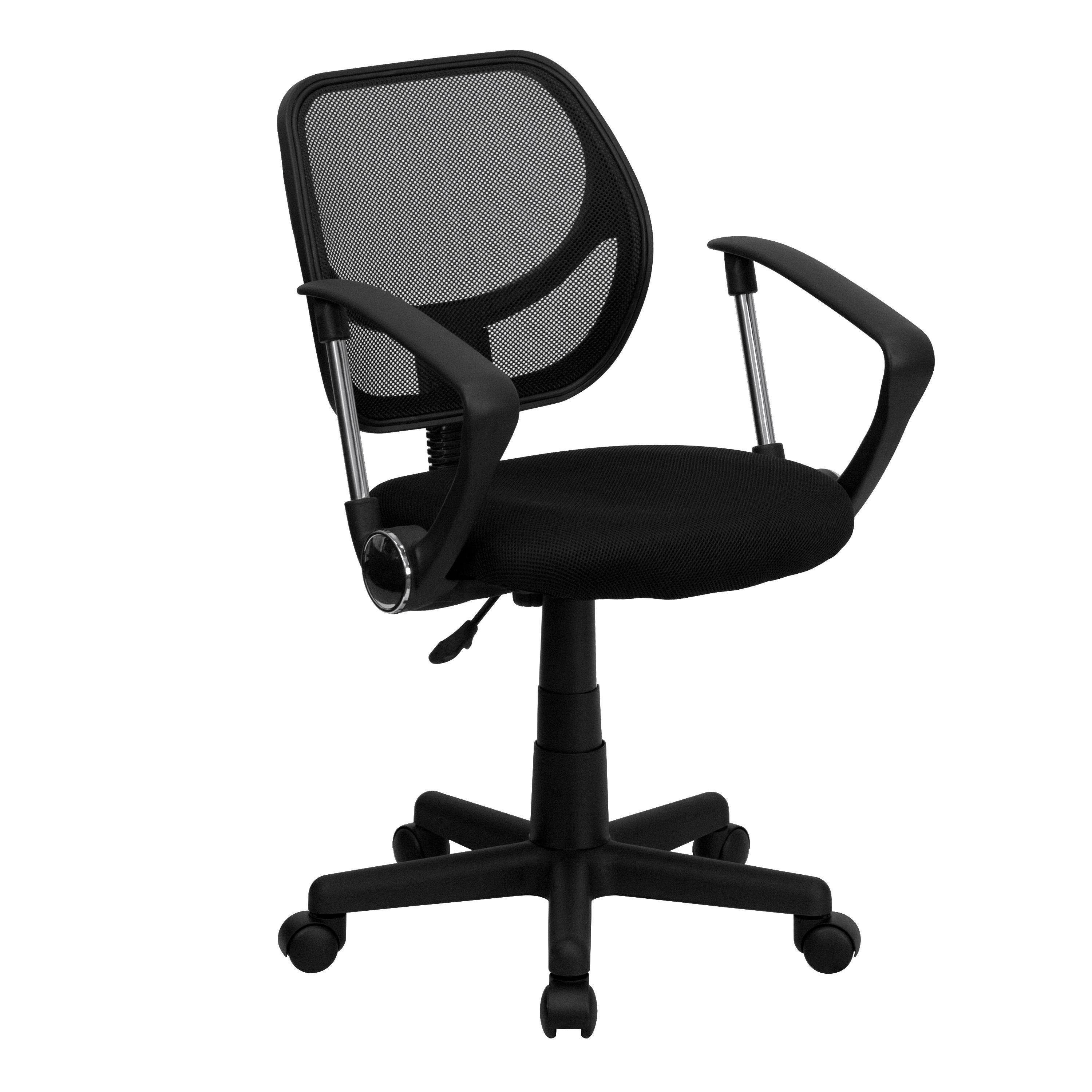 Low Back Black Mesh Swivel Task Office Chair with Curved Square Back and Arms