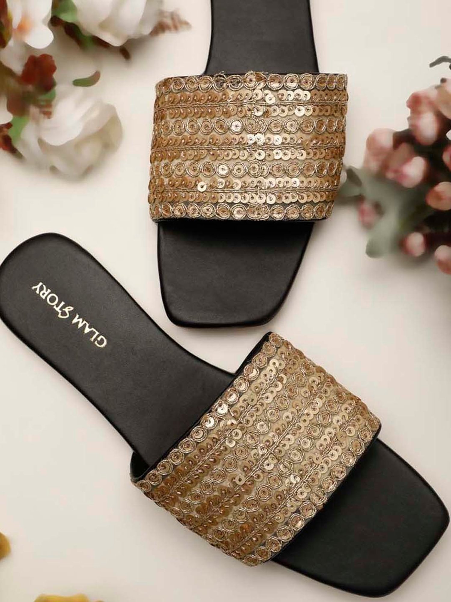 Glam Story Women's Gold Ethnic Sandals