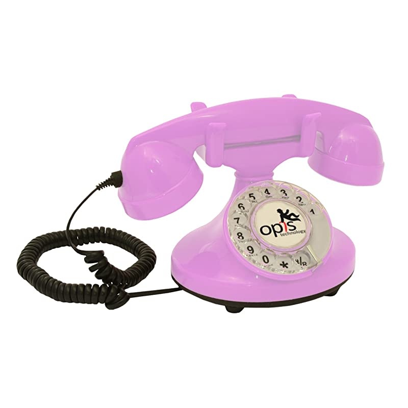 FunkyFon Cable Rotary dial disc Telephone in The sinuous Style of The 1920s with Modern Electronic Bell Pink