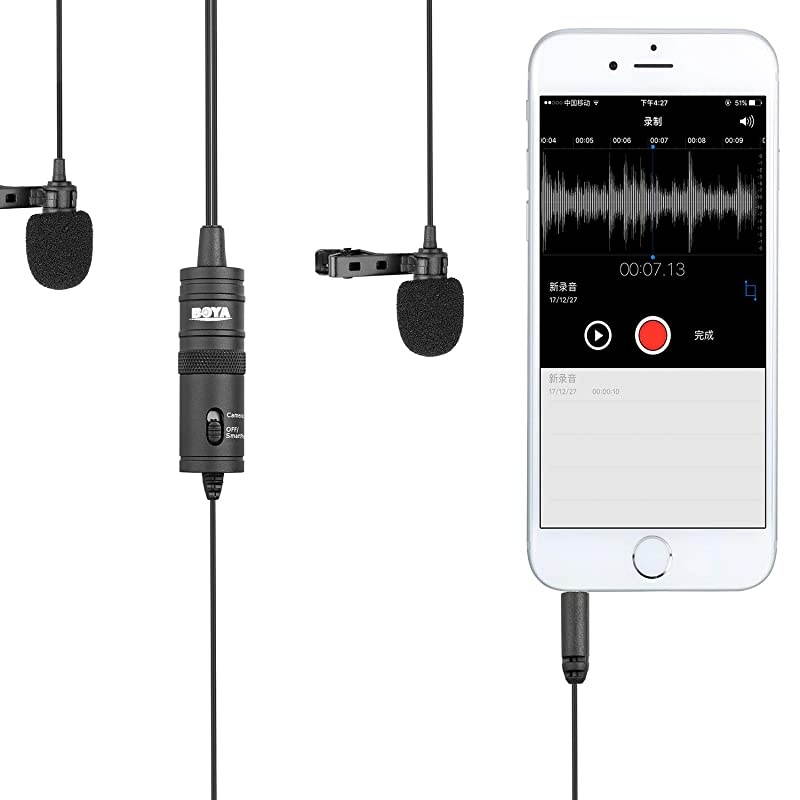 Professional Premiun Dual Lavalier Microphone  Lapel Clipon Omnidirectional Condenser Mic for iOS iPhone DSLR Guitar Android Smartphone Recording YouTube Interview Podcast Blog Vlog