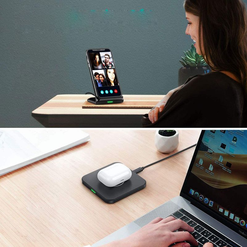 Choetech Wireless Charger 2 Pack BUNDLE Qi-Certified 10W Max Fast Wireless Charging Stand with Bonus Charging Pad compatible with iPhone, Samsung, Google, LG, and More - T524S - Black