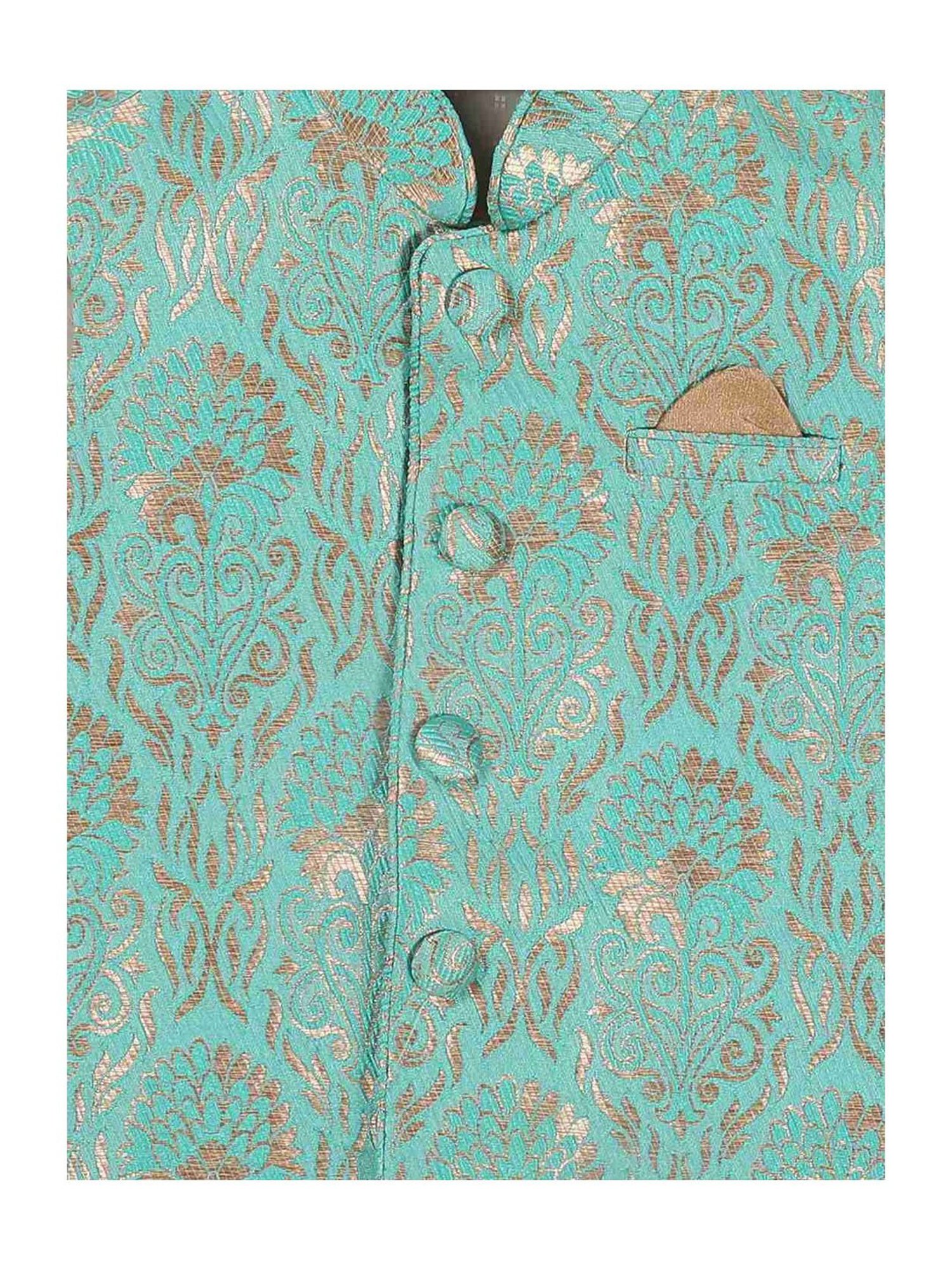 VASTRAMAY SISHU Aqua Blue Floral Print Nehru Jacket
