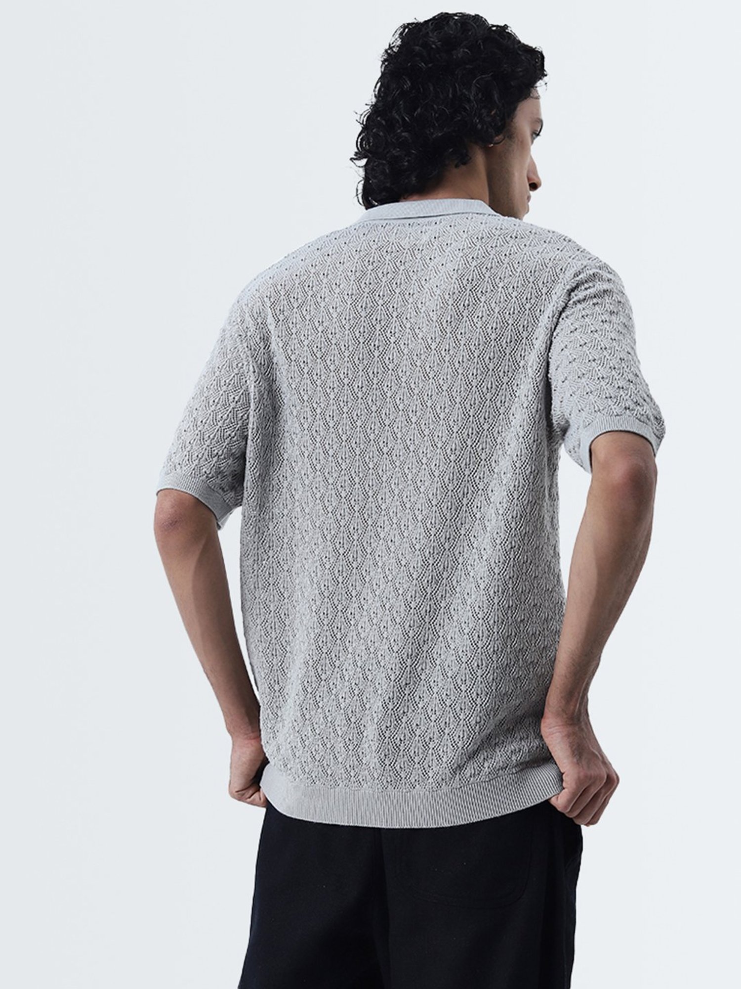 ETA by Westside Grey Knitted Slim-Fit Cotton T-Shirt
