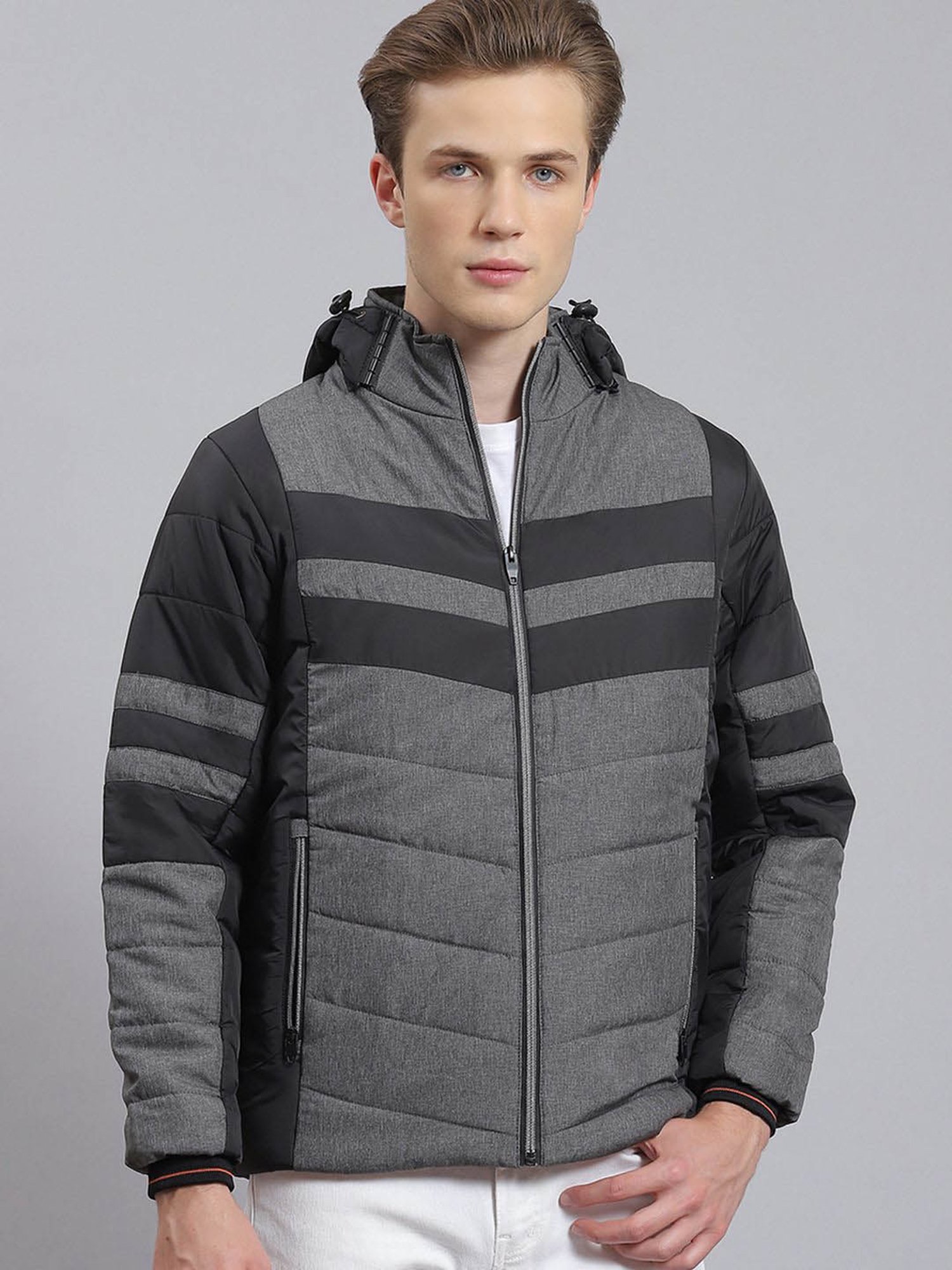 Monte Carlo Grey Regular Fit Colour Block Quilted Jacket