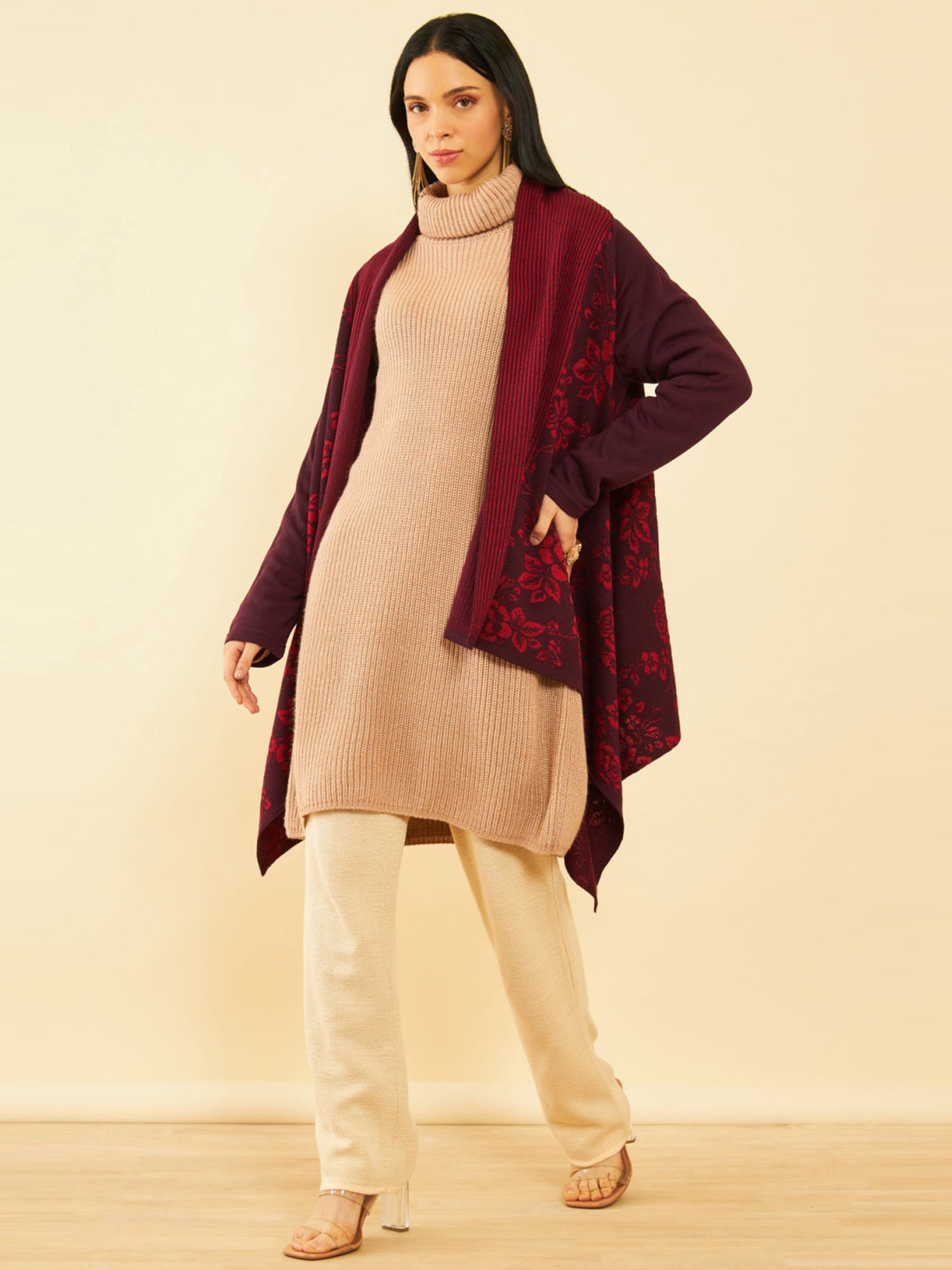 Soch Maroon Floral Print Shrug