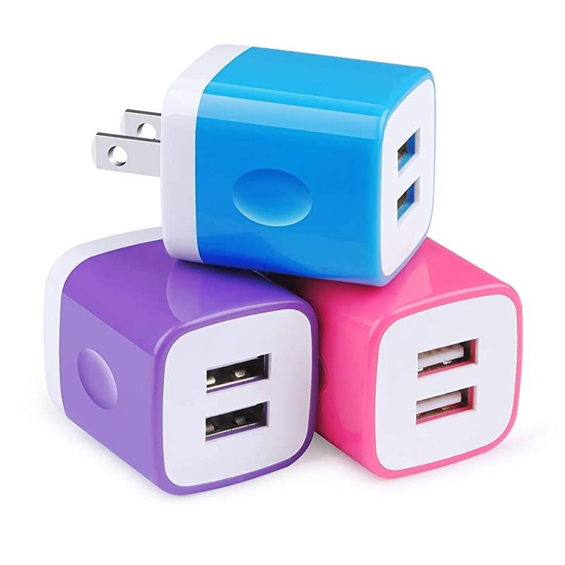 Wall ChargerCharging Block 3Pack 21A Dual Port Wall Charging Plug Head Travel Charger Cube Compatible for iPhone 11XsXRXs MaxX8 7 6 PlusSamsung GalaxyLGMotoGoogleAndroid Phone