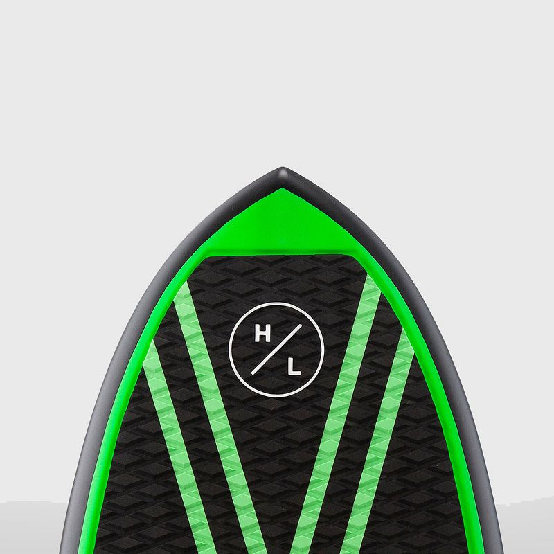 Hyperlite Shim Jr 3.9 Wakesurfer Board with Layered Glass Deck and Skim & Surf Combination Style for Water Wake Surfing Surfboard Riders, Green/Blue