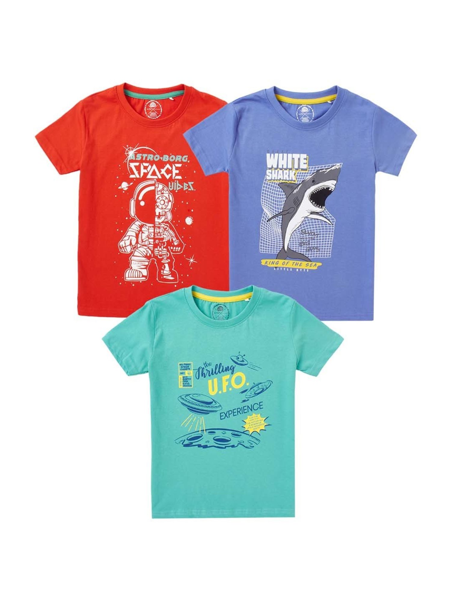 Cub McPaws Boys Multicolor Cotton Printed T-Shirt (Pack of 3)