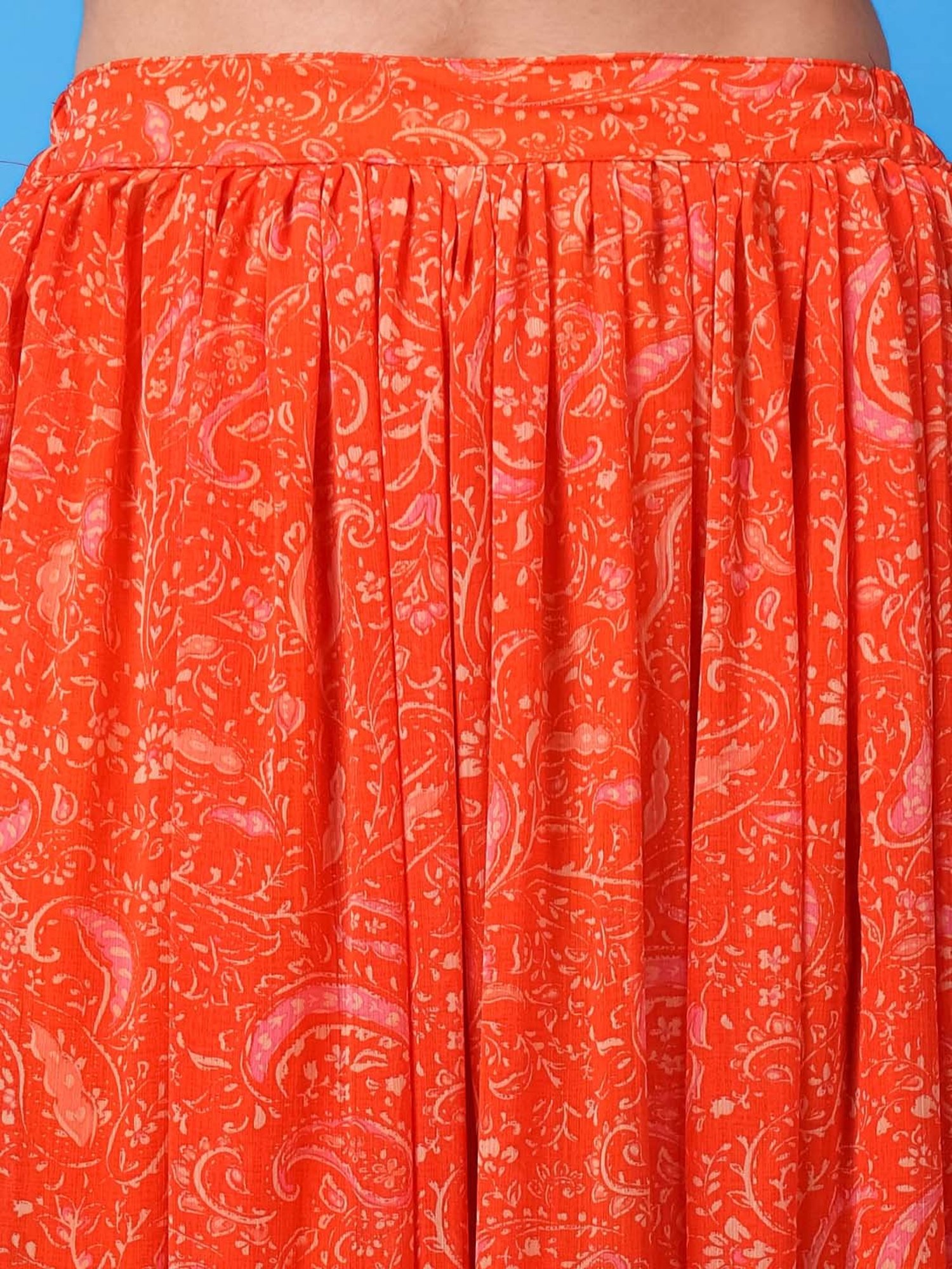 Belle Fille Sky Blue & Beige Printed Skirt