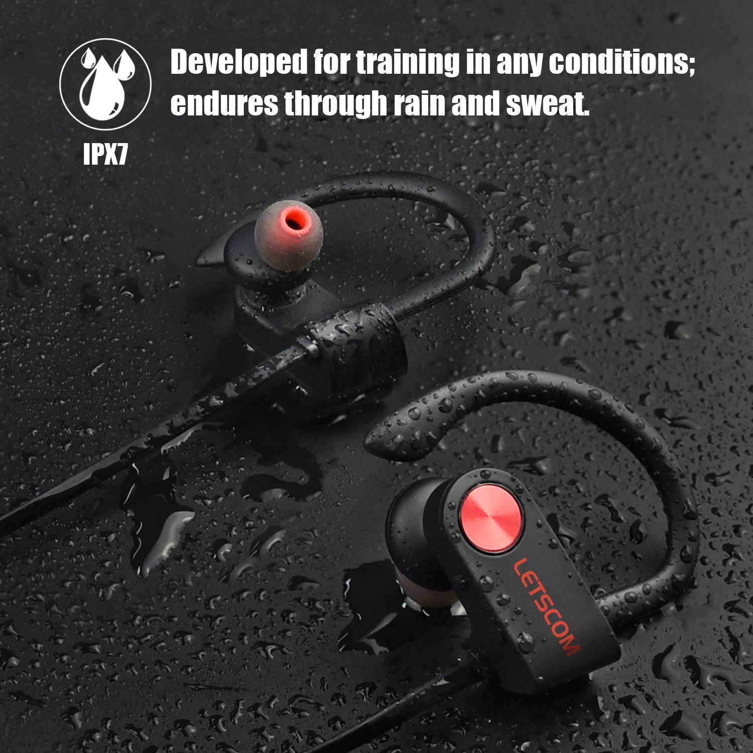 Bluetooth Headphones IPX7 Waterproof, Wireless Sport Earphones, HiFi Bass Stereo Sweatproof Earbuds w/Mic, Noise Cancelling Headset for Workout, Running, Gym, 8 Hours Play Time
