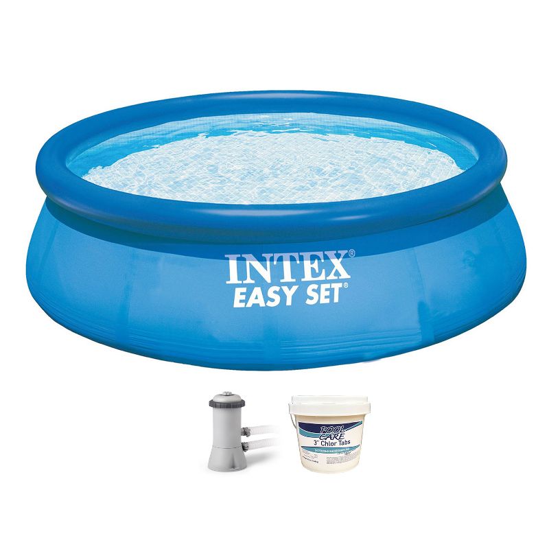 Intex 28131EH 12ft x 30in Easy Set Above Ground Inflatable Kid Swimming Pool with 530 GPH Filter Pump and 3 Inch Chlorine Tabs, 25 lbs