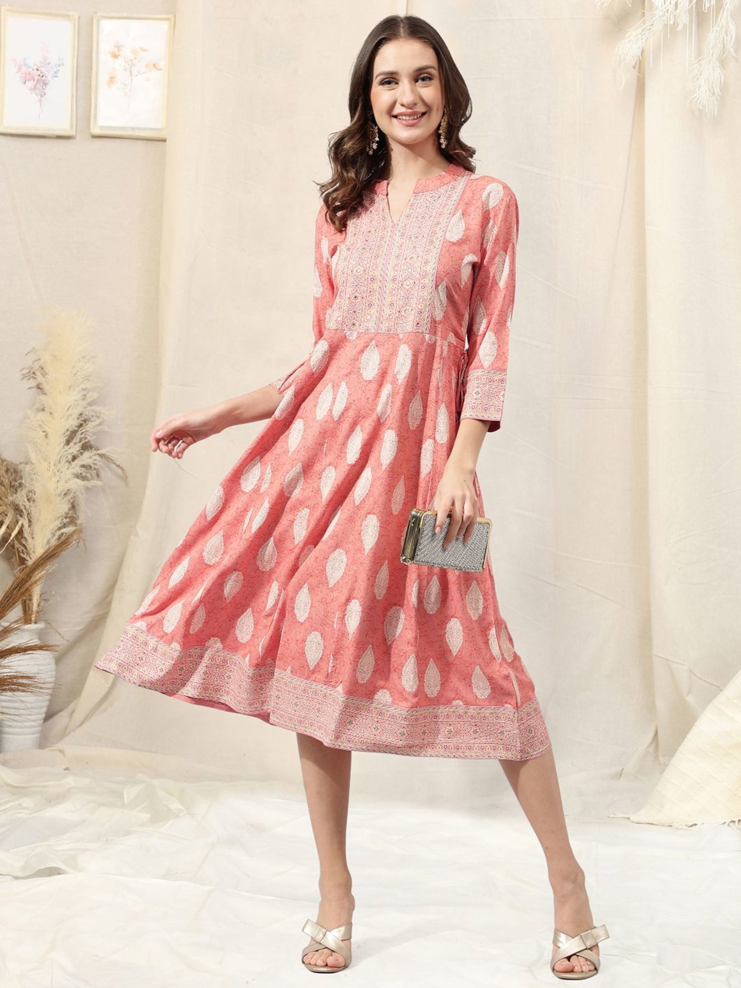 MIRCHI FASHION Coral Embroidered A-Line Dress