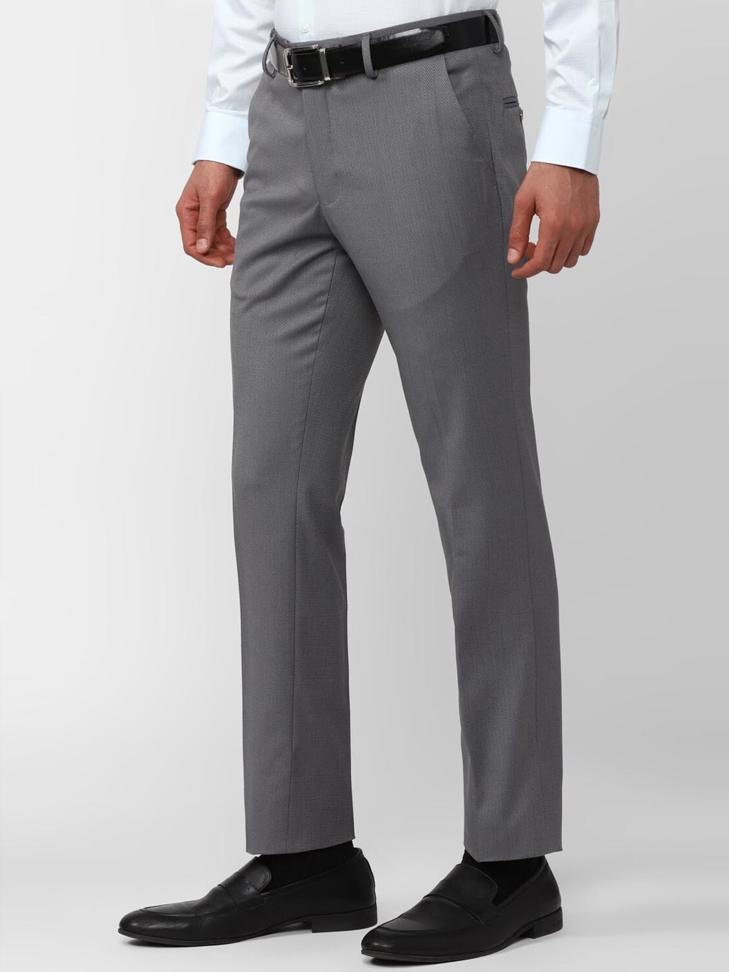 V Dot Mid Grey Skinny Fit Self Pattern Trousers