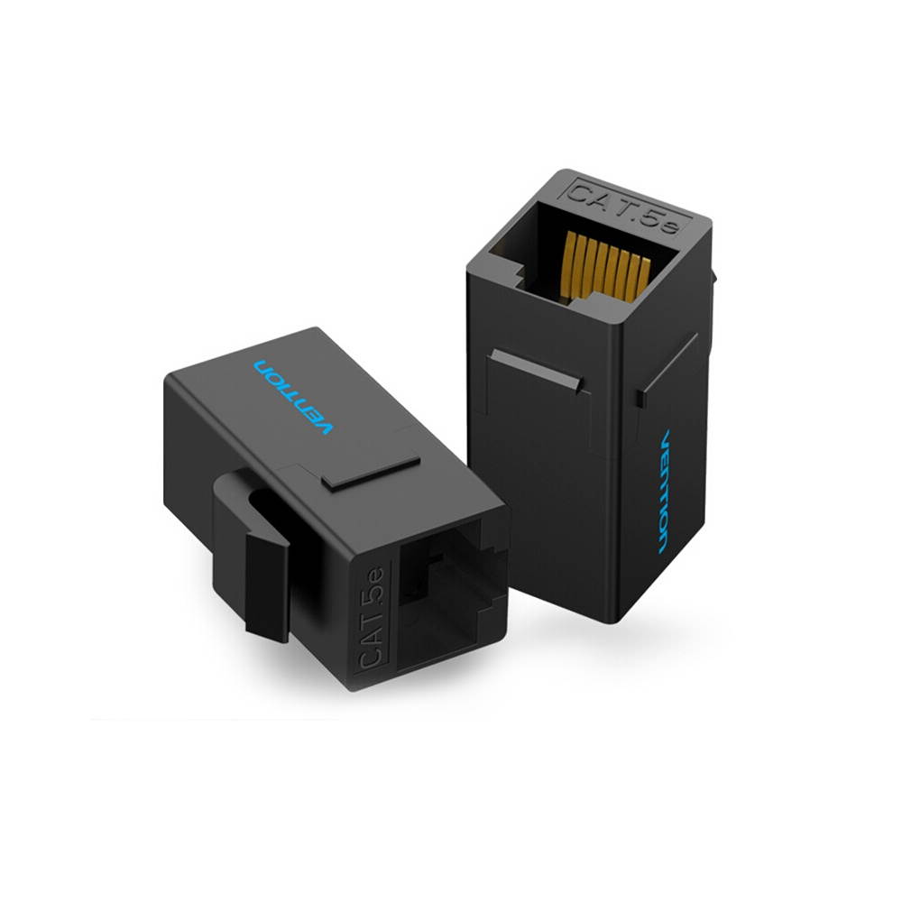 VENTION CAT5 Network Cable Coupler RJ45 Coupler Cat5e LAN Connector Gold-plated Ethernet Modular (Black)