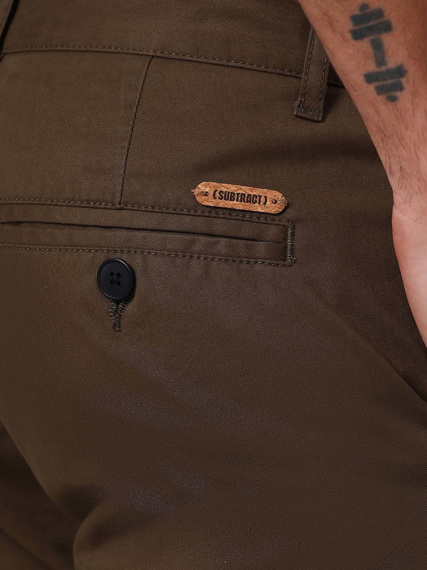 SUBTRACT Dark Olive Slim Fit Chinos