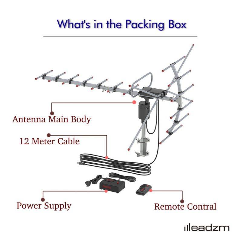 Outdoor Antenna Leadzm TA-001 360&deg;Rotation UV 45-230MHz/470-860MHz 15-22dB  HD 1080P Outdoor Amplified HDTV Digital TV Antenna Long Range VHF UHF