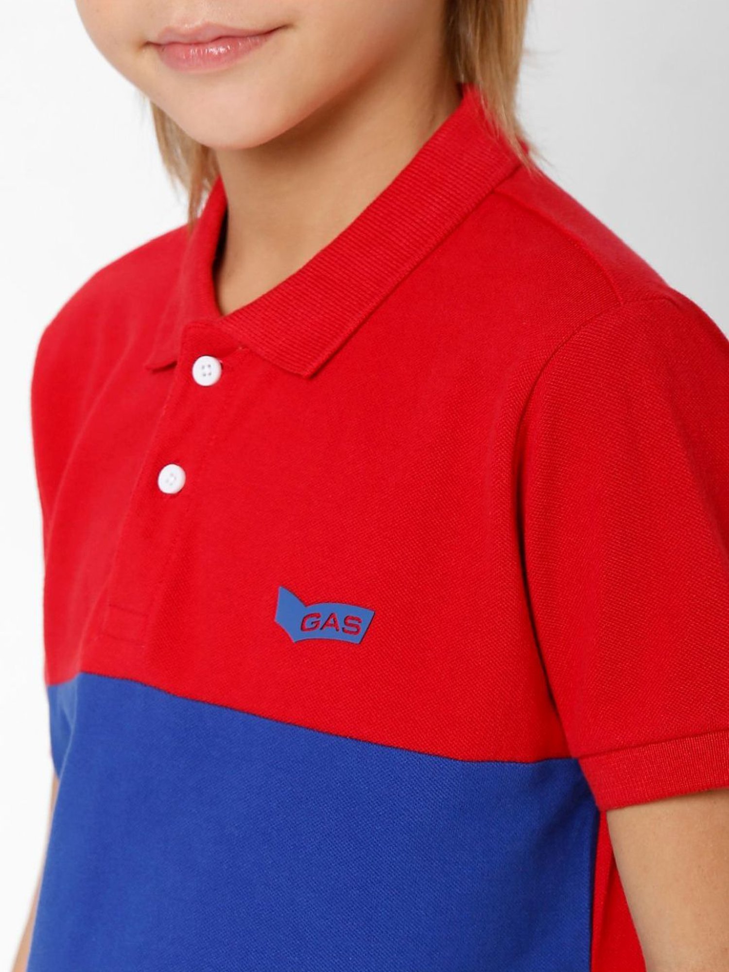 Gas Kids Red & Blue Cotton Color Block Polo T-Shirt