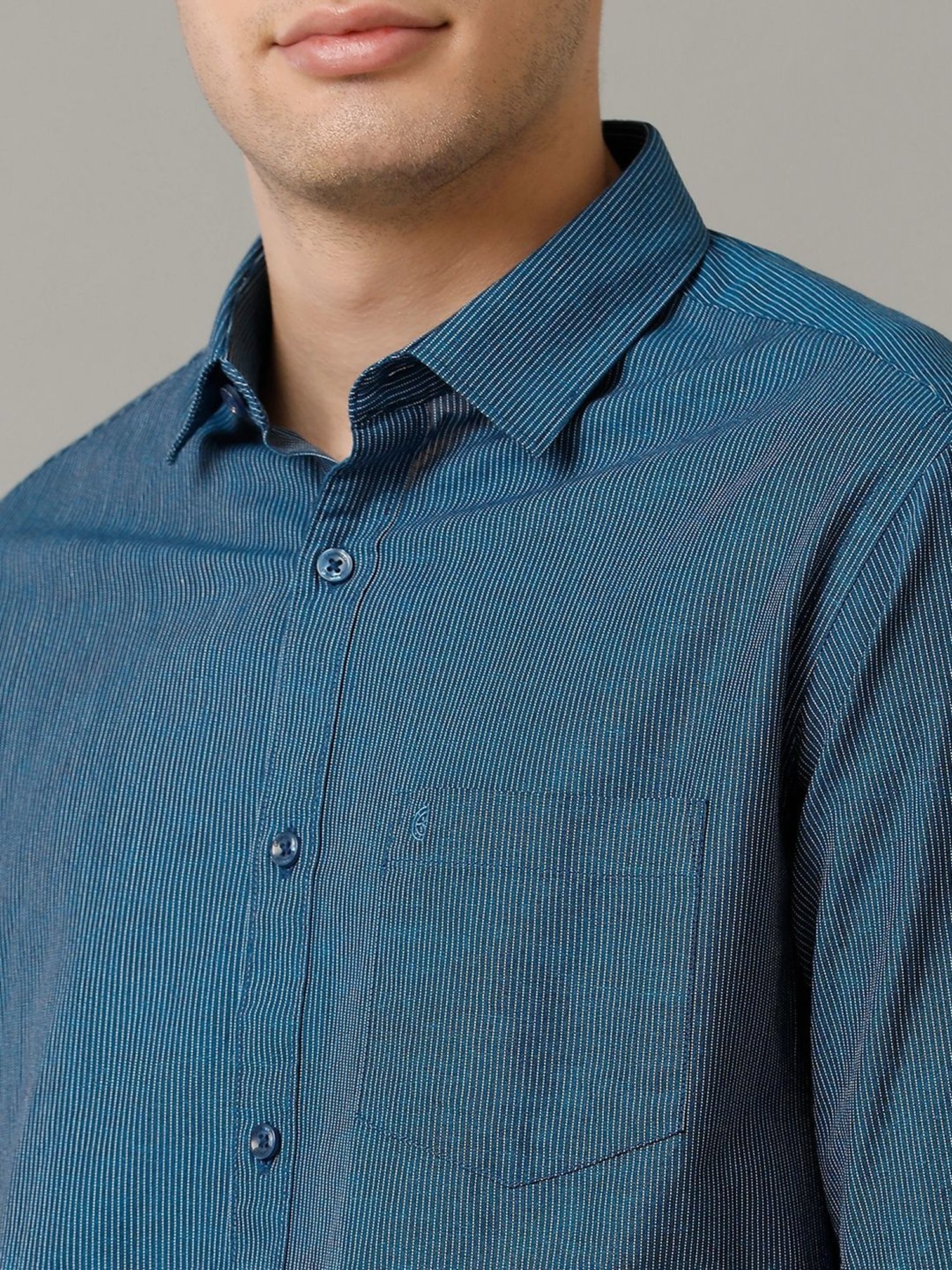 Cavallo By Linen Club Blue Linen Contemporary Fit Texture Shirt