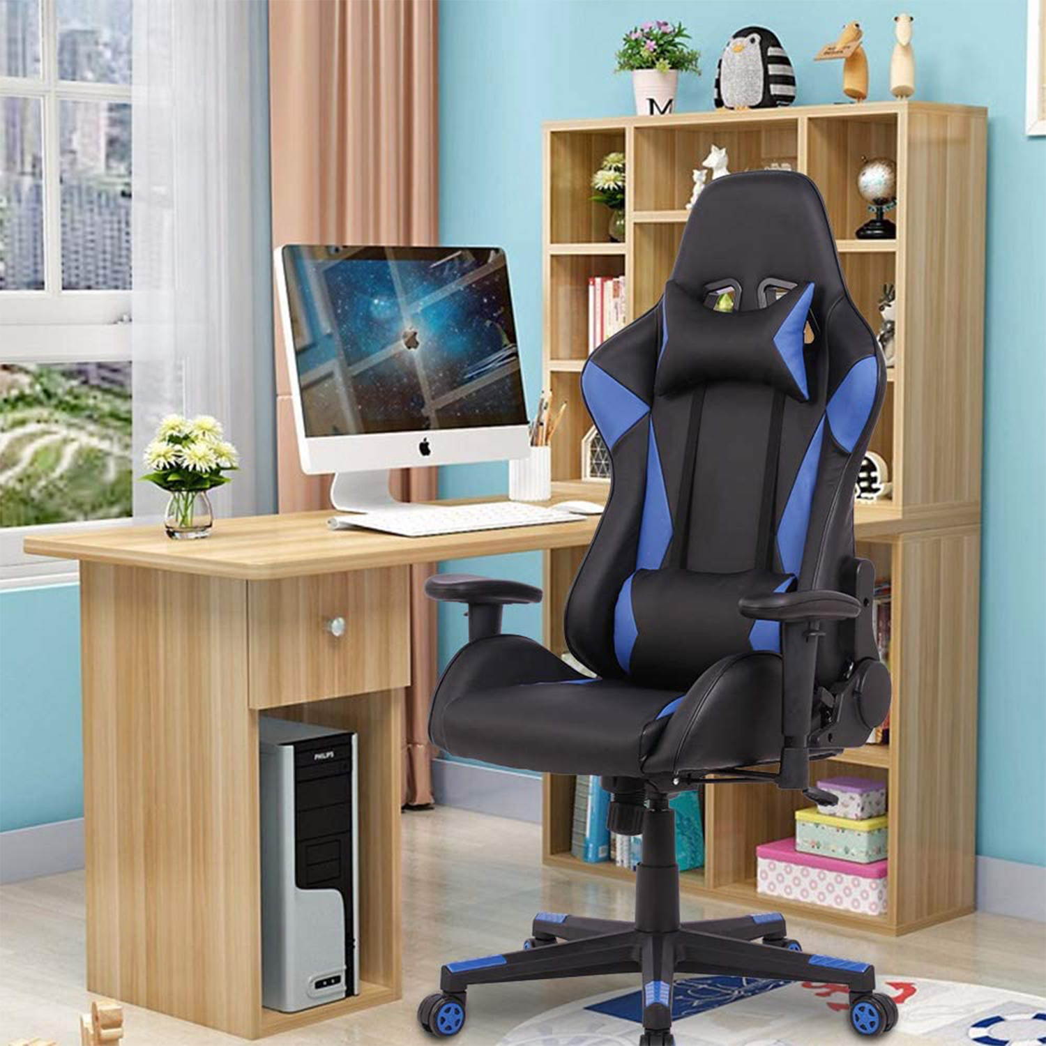 SMUGDESK Gaming Chair Racing E-Sports Chair High Back Game Chair Seat Height Armrest Adjustable Swivel Ergonomic Task Chair with Headrest and Lumbar Support, Red