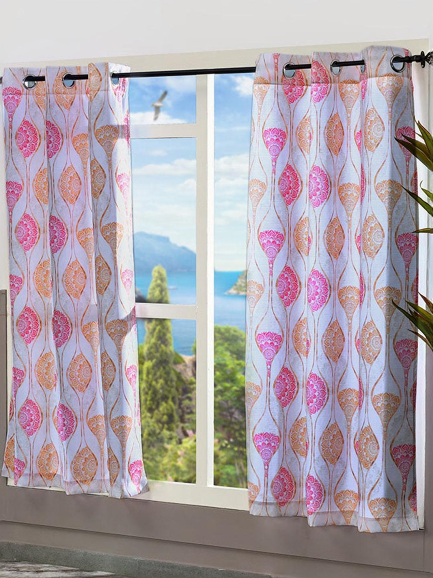 @Home Multicolor Polyester Window Curtains - Set of 2