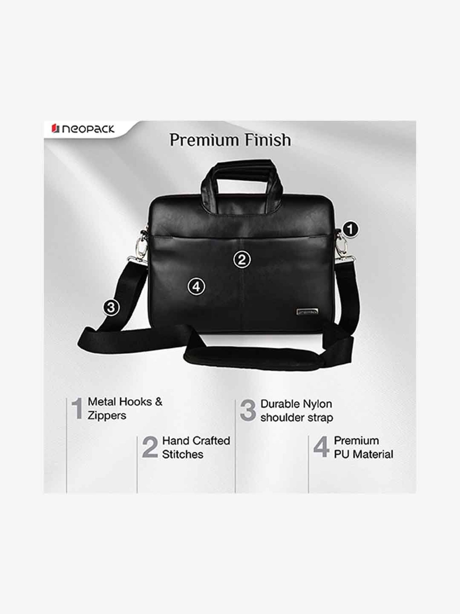 Neopack Leather Sleeve Laptop Bag for 15 Inch Laptops & 16 Inch Macbooks (Black)