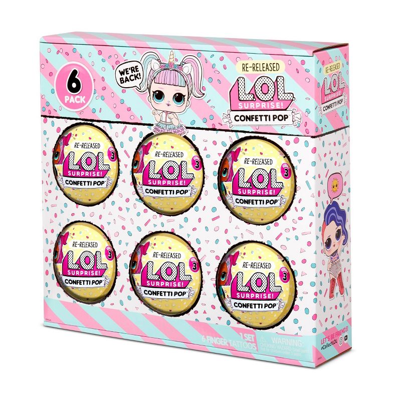 L.O.L. Surprise! Confetti Pop 6pk Unicorn 6 Re-released Dolls each with 9 Surprises