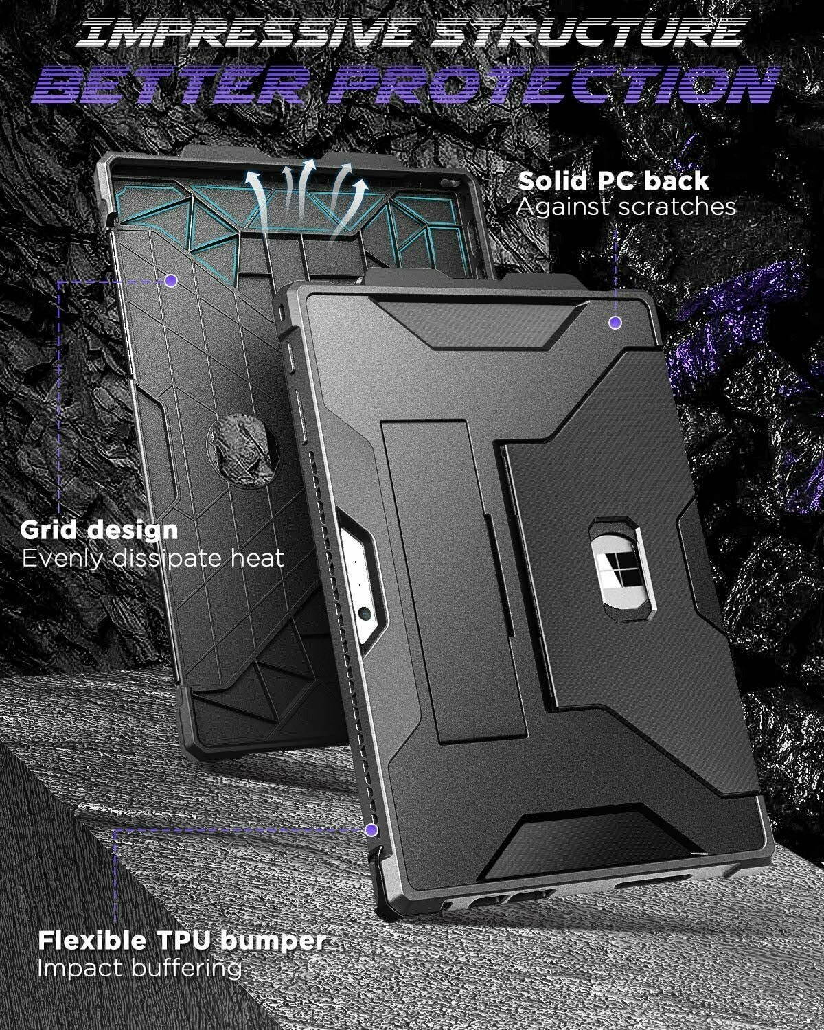 MoKo For Surface Pro 7/6/5/4/Pro LTE Rugged Case Cover + Kickstand + Pen Holder