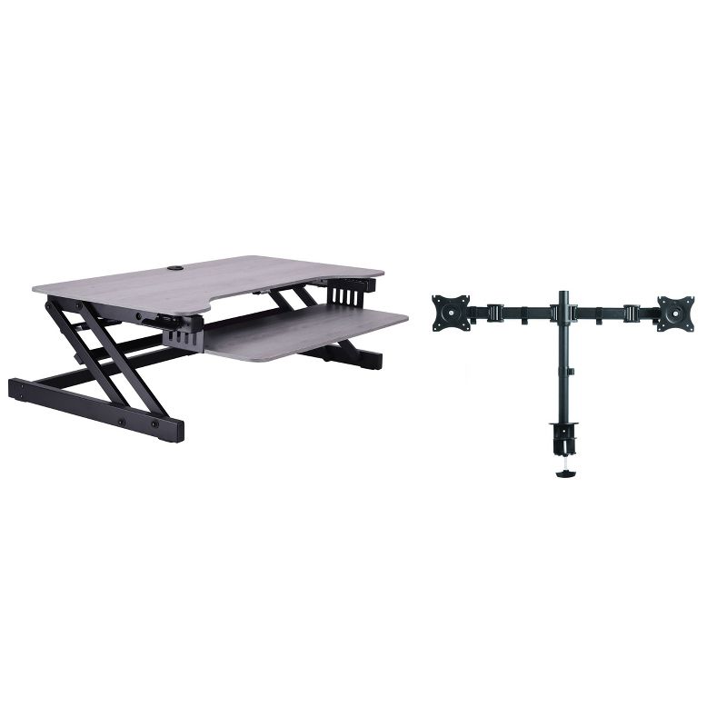 37.5" Deluxe Adjustable Height Standing Desk Converter with Dual Monitor Mount Bundle Gray - Rocelco
