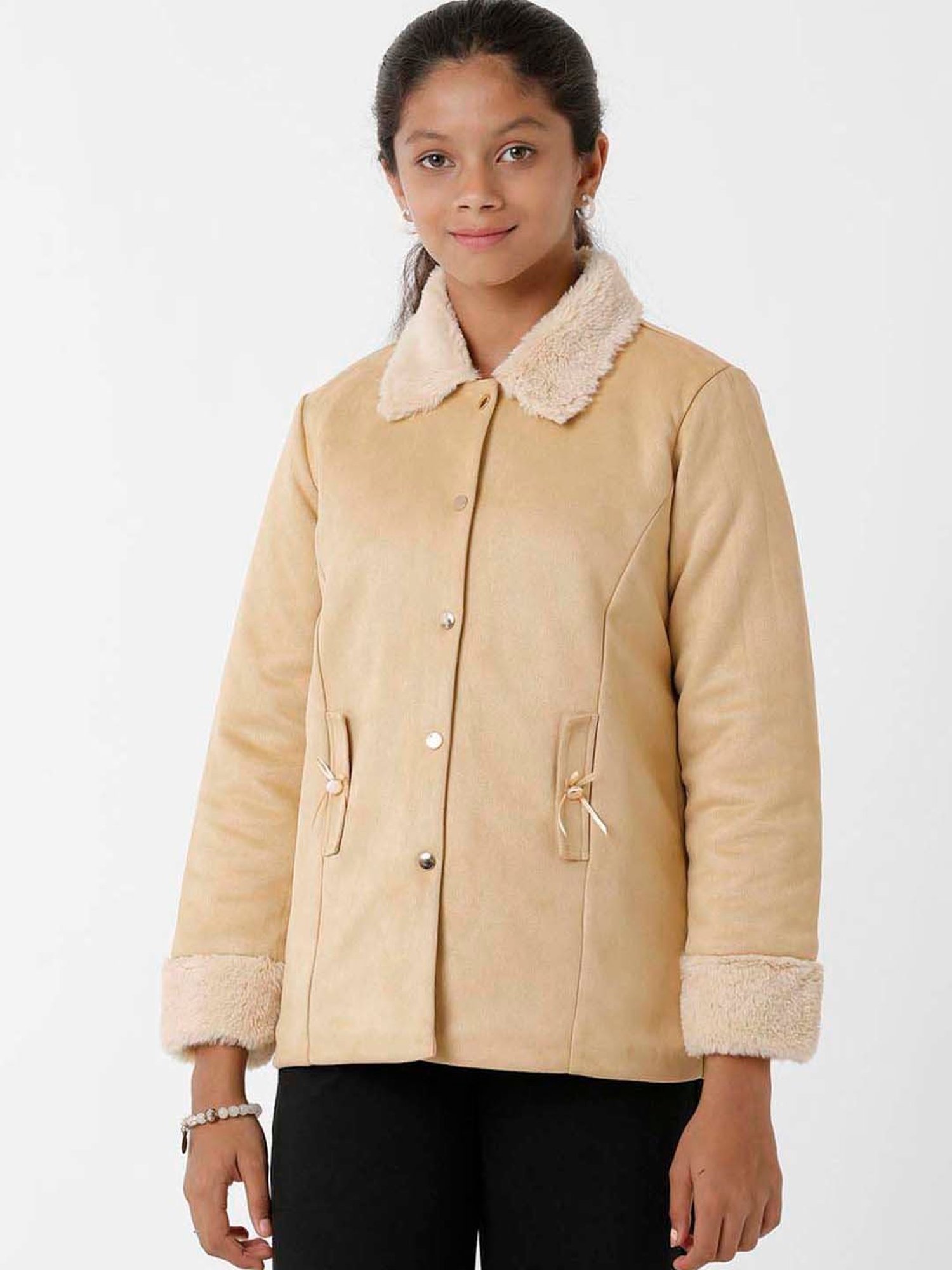 Kate & Oscar Kids Beige Regular Fit Full Sleeves Jacket