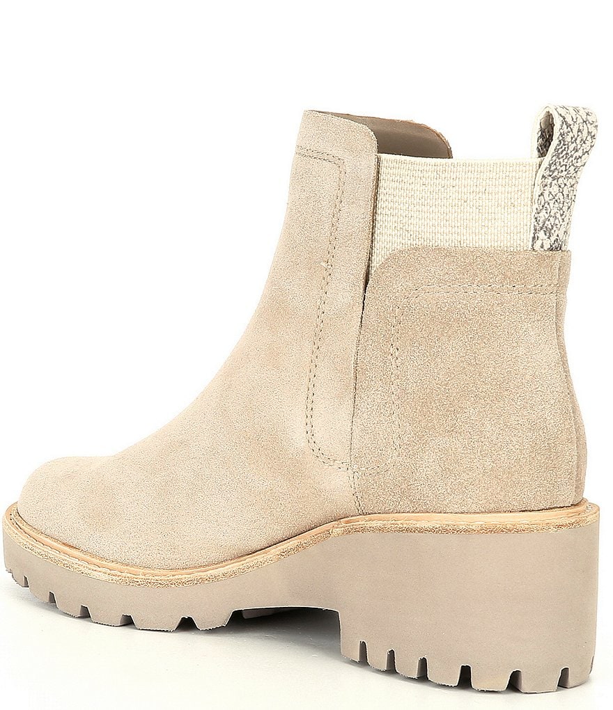 Dolce Vita Huey Suede Block Heel Lug Sole Chelsea Booties